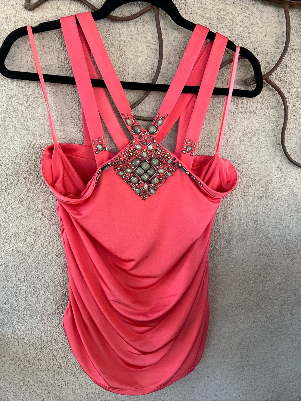 Cache Coral Beaded Strappy Women's Tank Top